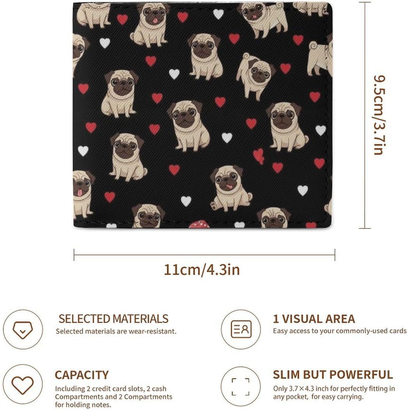 HOTWomen Wallets Small Bifold Pocket Wallet Puppy Dog Pugs Pug Lovers Card Holder Wallet Ladies Mini Short Purse