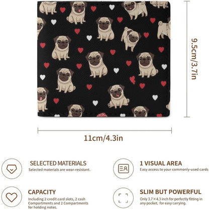 HOTWomen Wallets Small Bifold Pocket Wallet Puppy Dog Pugs Pug Lovers Card Holder Wallet Ladies Mini Short Purse