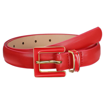 HOTSUOSDEY Women Skinny Leather Belt for Jeans Pants Dresses with Square Buckle, Thin Leather Waist Belt, Width 0.9"