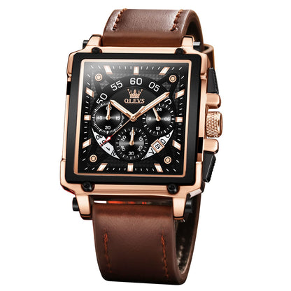 HOTOLEVS Men's Casual Leather Watch, Big Face Chronograph Watch for Men, Fashion Easy to Read Dress Watch, Men's Waterproof Luminous Date Analog Watch, Gold/Black/White/Blue Dial