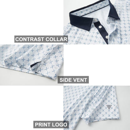 HOTGolf Shirts for Men Dry Fit Short Sleeve Print Performance Moisture Wicking Polo Shirt