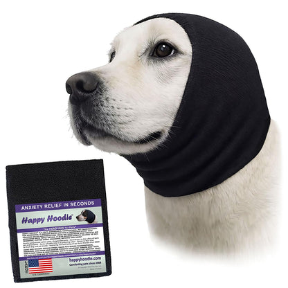 HOTHappy Hoodie The Original Dog & Cat Calming Band - American Brand - Anxiety Relief/Noise Protection - Grooming - Thunder - Fireworks (Black) - Since 2008, Large (Pack of 2)