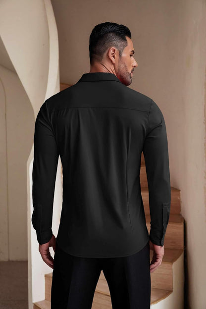 HOTCOOFANDY Men's Muscle Fit Dress Shirts Wrinkle-Free Long Sleeve Casual Button Down Shirts