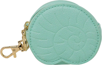 HOTLilly Pulitzer Shell Mini Keychain Pouch, Mint Green Shell | 3" x 3" x 1.75" Cute Leatherette Coin Purse Bag Charm with Gold Clip & Logo Charm Zipper Pull