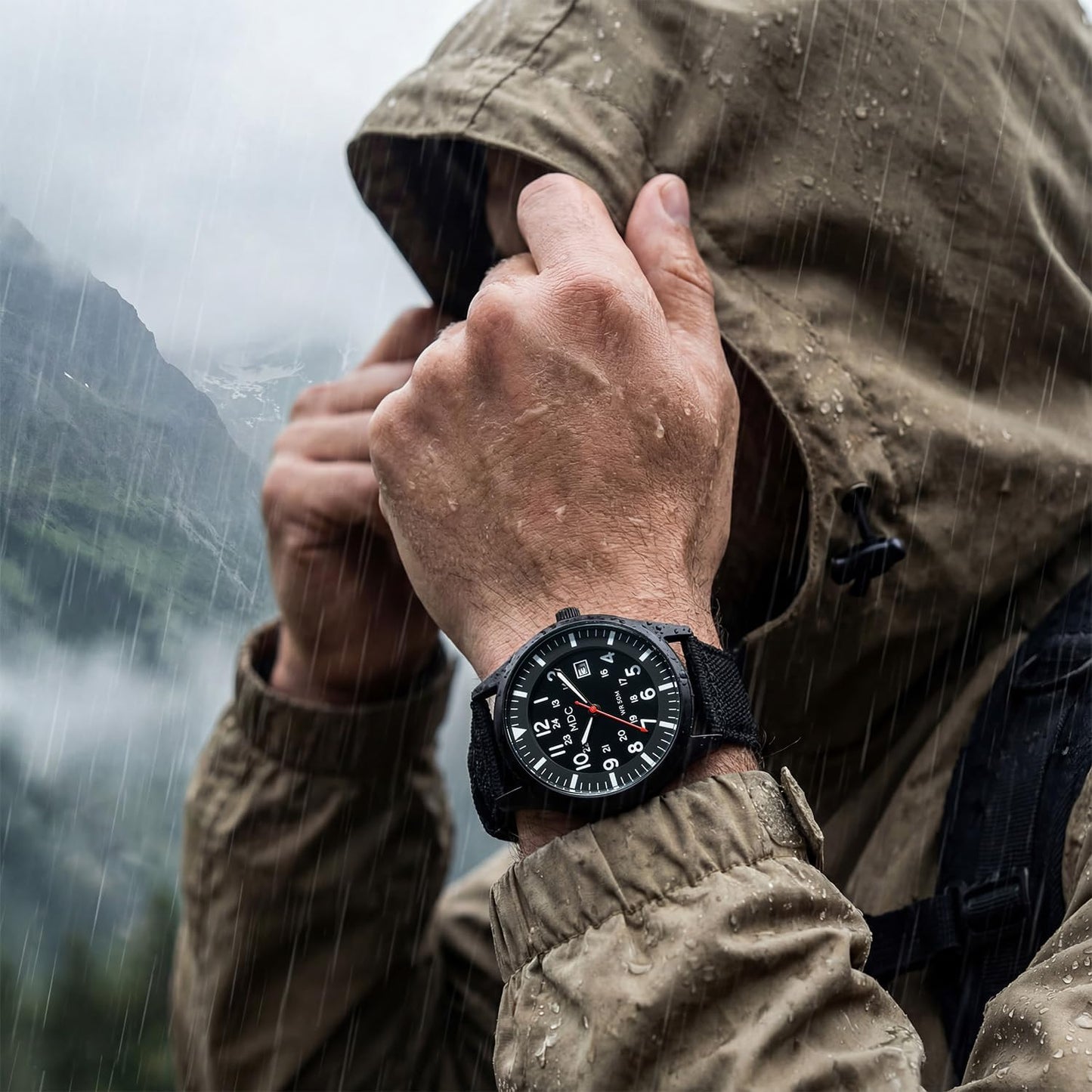 HOTInfantry Mens Military Field Watch, Easy Read Large Face, 12/24H Nylon Band | Tactical Analog Time, Date Window, Japanese Quartz, 5ATM Waterproof, Lightweight Breathable Strap, Work Outdoor Gift