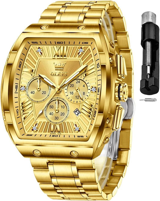 HOTOLEVS Mens Watches Analog Quartz Chronograph Square Dress Watch for Man Stainless Steel or Leather Band Waterproof Luminous Date Male Watch