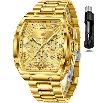 HOTOLEVS Mens Watches Analog Quartz Chronograph Square Dress Watch for Man Stainless Steel or Leather Band Waterproof Luminous Date Male Watch