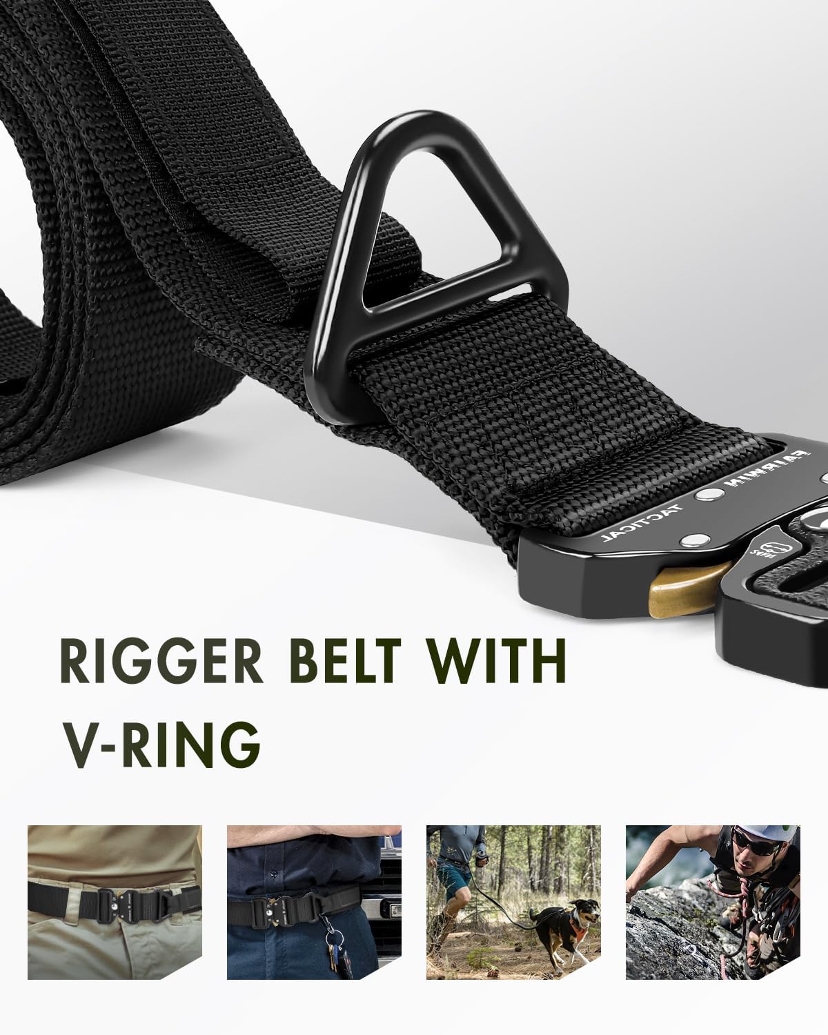 HOTFAIRWIN Men's Tactical Belt, Rigger Belt, Utility Nylon Web Waist Work Belt for Men with V-ring Quick-Release Buckle