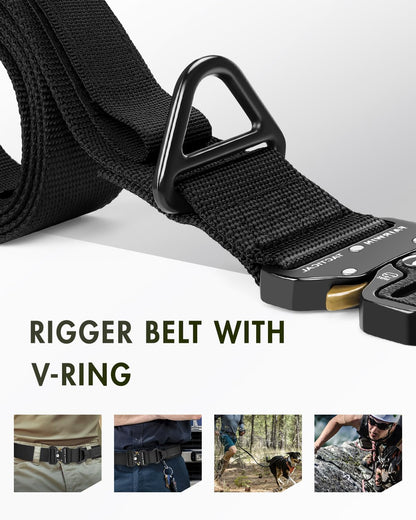 HOTFAIRWIN Men's Tactical Belt, Rigger Belt, Utility Nylon Web Waist Work Belt for Men with V-ring Quick-Release Buckle