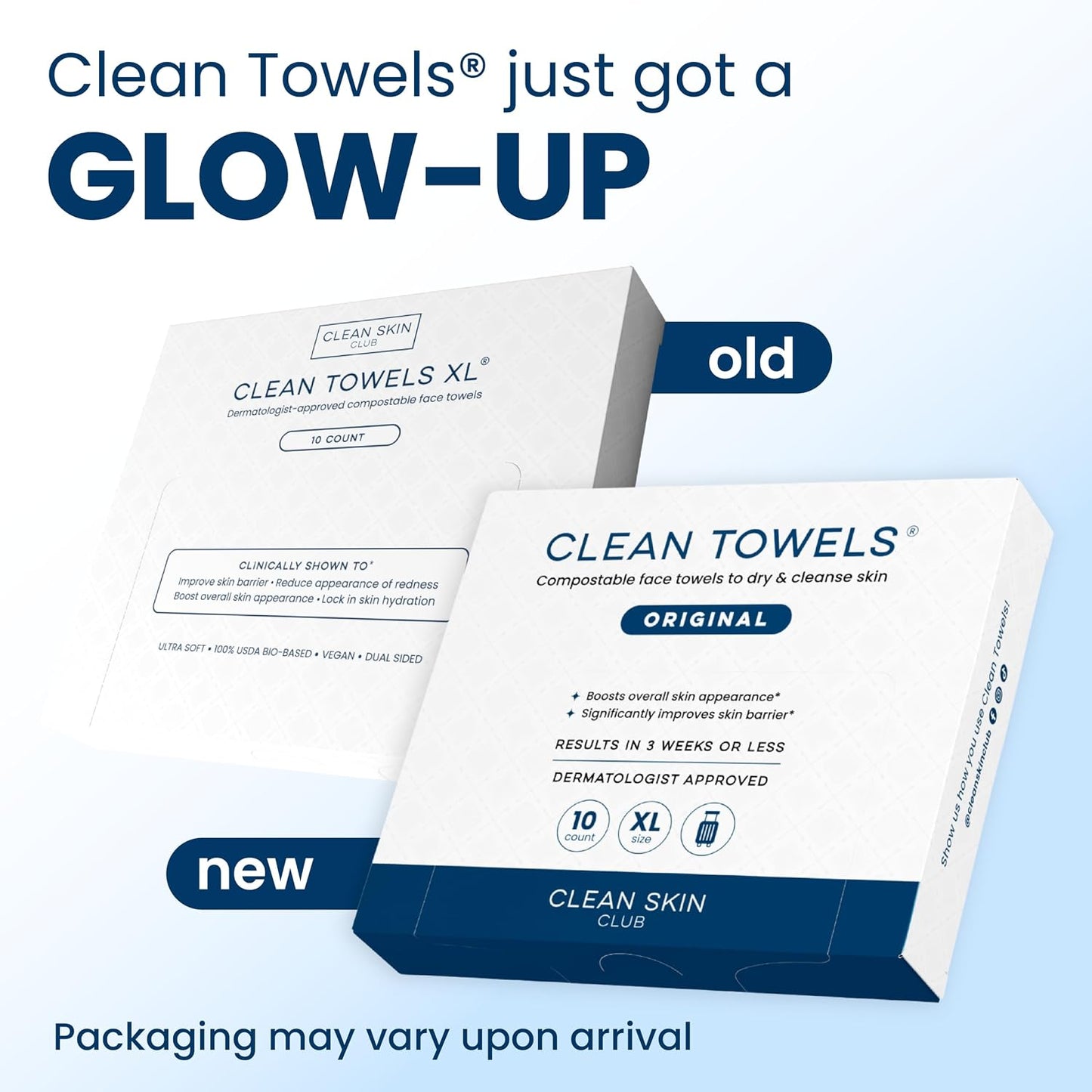 HOTClean Skin Club Clean Towels XL®, Travel Pack 100% USDA Biobased Disposable Face Towel, Eczema Association Accepted,Dry Wipes, TSA-Approved Travel Essential, 3 Packs, 30 ct Total