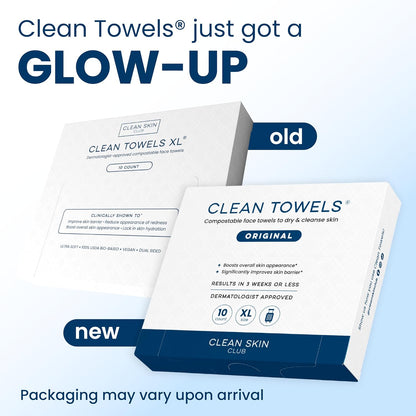 HOTClean Skin Club Clean Towels XL®, Travel Pack 100% USDA Biobased Disposable Face Towel, Eczema Association Accepted,Dry Wipes, TSA-Approved Travel Essential, 3 Packs, 30 ct Total