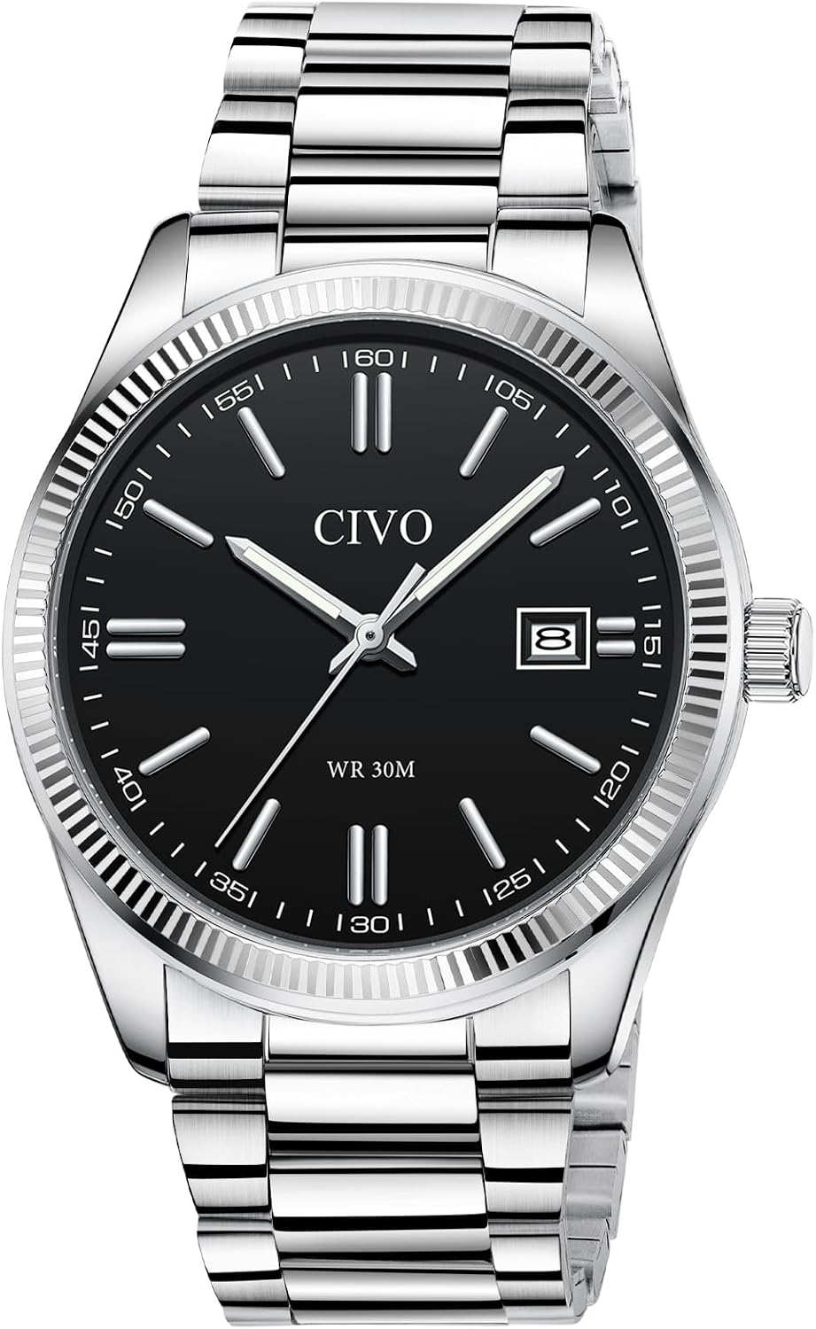 HOTCIVO Analog Mens Watches Silver: Wrist Watches with Date Easy to Read | Dress Stainless Steel Watch for Men, Gifts for Husband Father at Birthday Anniversary