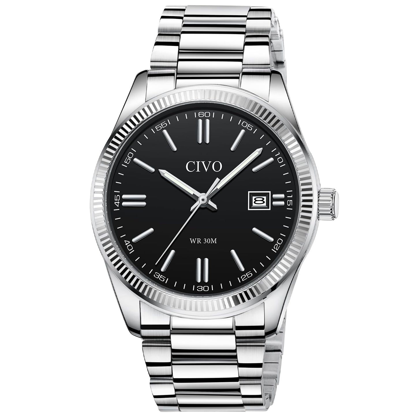 HOTCIVO Analog Mens Watches Silver: Wrist Watches with Date Easy to Read | Dress Stainless Steel Watch for Men, Gifts for Husband Father at Birthday Anniversary