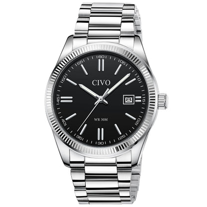 HOTCIVO Analog Mens Watches Silver: Wrist Watches with Date Easy to Read | Dress Stainless Steel Watch for Men, Gifts for Husband Father at Birthday Anniversary