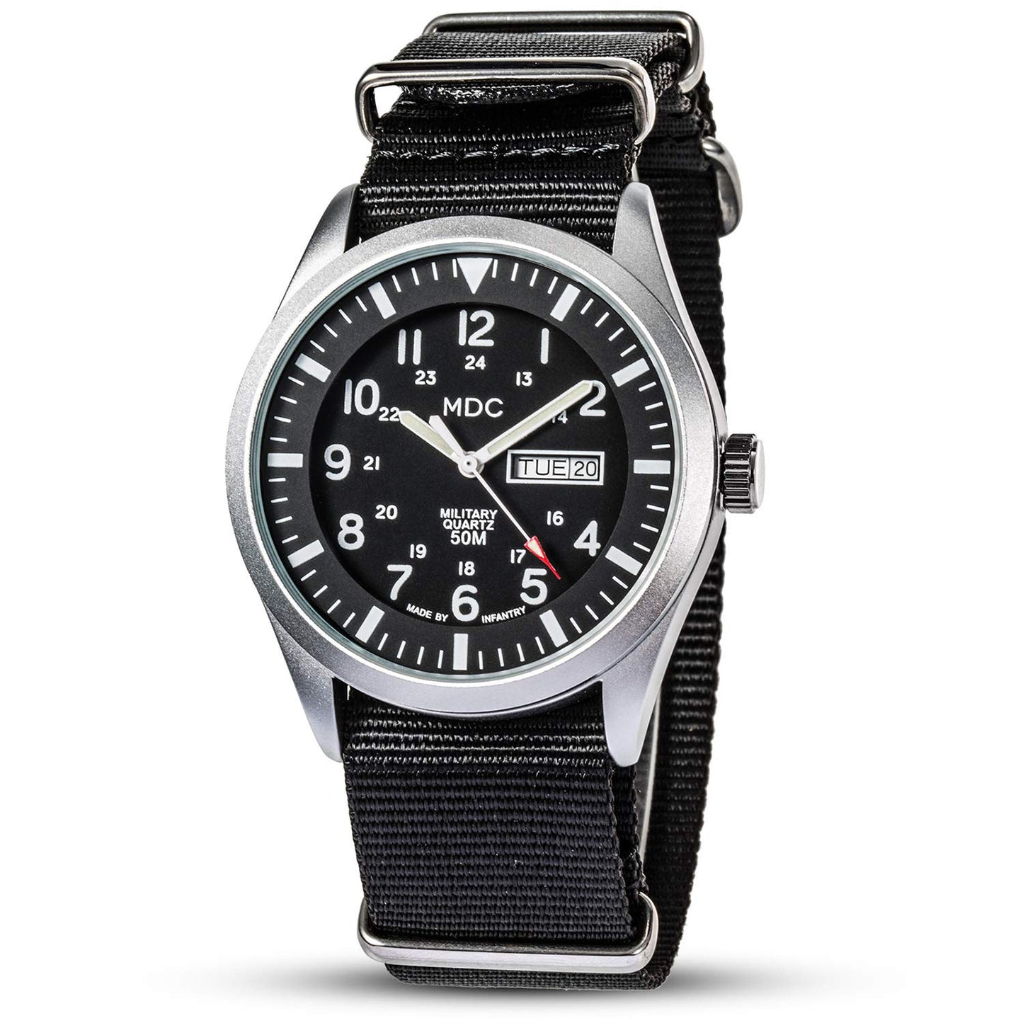 HOTInfantry MDC Mens Military Field Watch, 12/24H Day Date, Waterproof Nylon | Tactical Army Style, Analog Quartz, Stealth and Vietnam Style Options, Band for Outdoor Work Sport
