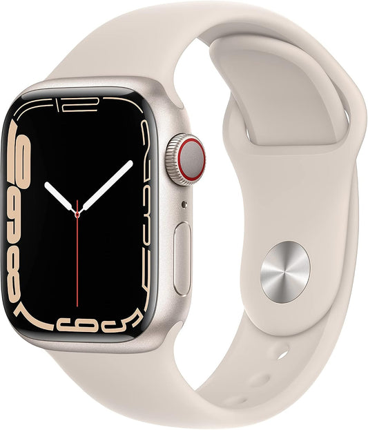 HOTApple Watch Series 7 (GPS + Cellular, 41MM) - Starlight Aluminum Case with Starlight Sport Band (Renewed Premium)