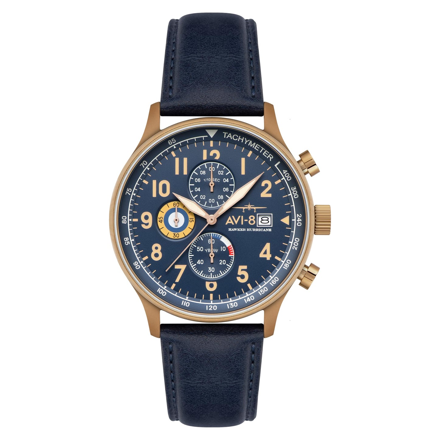 HOTAVI-8 Hawker Hurricane Men's Pilot Watch – Classic Chronograph, Japanese Quartz Movement, Stainless Steel Case, Leather Strap, AV-4011