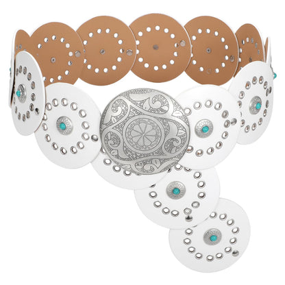 HOTXZQTIVE Western PU Leather Belts for Woman Concho Cowgirl Cowboy Disc Belt for Ladies Wide Boho Country Waist Belts for Dress