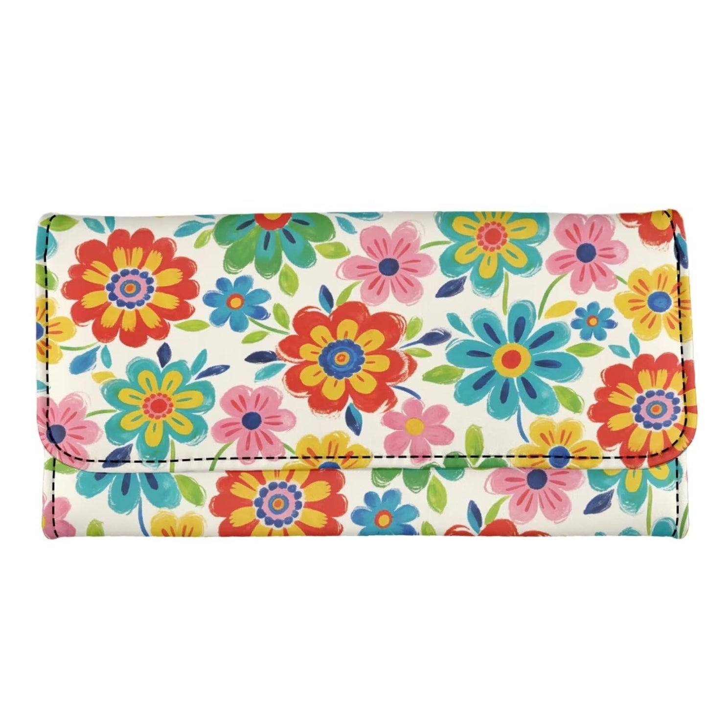HOTLotus Mandala Women PU Leather Tri-fold Wallets Black And White Sketch Flower Zipper Pocket Buckle Money Manager Starry Sky Tall Billfold Secretary Cash Wallet