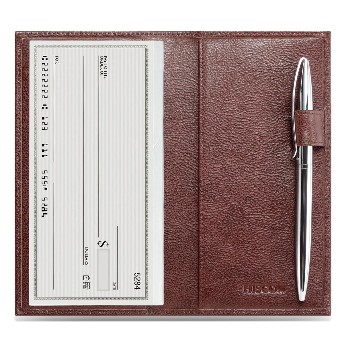 HOTHISCOW Leather Checkbook Cover for Duplicate Checks with Pen Holder | Full grain cowhide, personal check book & register pockets, removable vinyl divider, durable stitching, gifts for women men