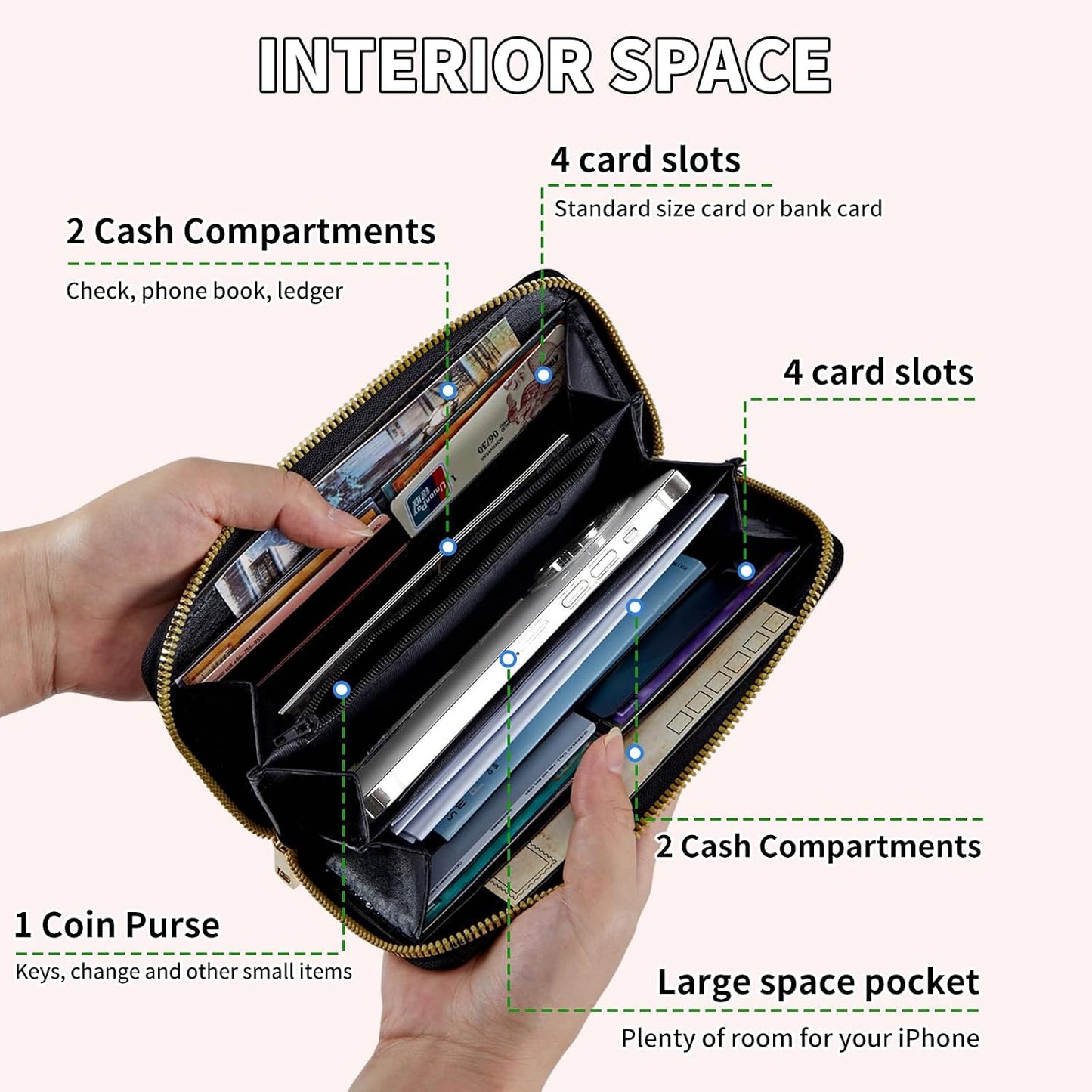 HOTLadies Wallet,Clutch Purses for Women Wallets Leather Credit Card Holder for Women Wristlet Slim Small Cute with Zipper,Thin RFID Blocking with Wrist Strap,Glitter Dragonfly Moon
