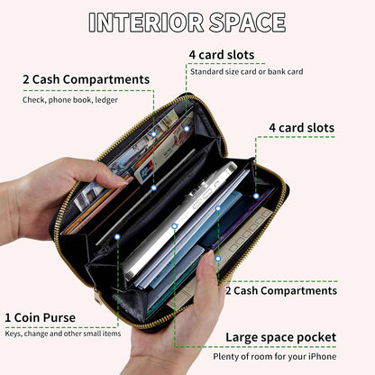 HOTLadies Wallet,Clutch Purses for Women Wallets Leather Credit Card Holder for Women Wristlet Slim Small Cute with Zipper,Thin RFID Blocking with Wrist Strap,Glitter Dragonfly Moon