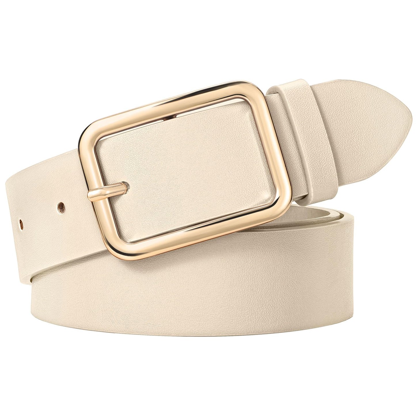 HOTWERFORU Women Classic Black Leather Belt With Square Silver Buckle For Jeans Pants,1.3" width