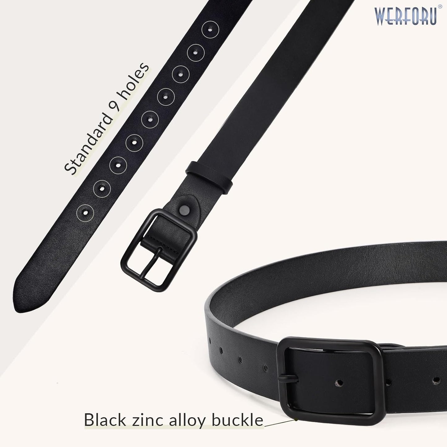 HOTWERFORU Women Classic Black Leather Belt With Square Silver Buckle For Jeans Pants,1.3" width