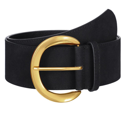 HOTWHIPPY Women’s Wide Leather Belt for Dresses Fashion Casual Laides Thick Suede Belt with Gold Buckle