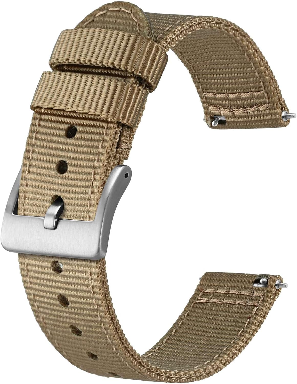 HOTBISONSTRAP Men’s Nylon Watch Bands, Two-Piece Military Watch Straps, Quick Release, Brushed Buckle, Band Width 18mm 19mm 20mm 22mm
