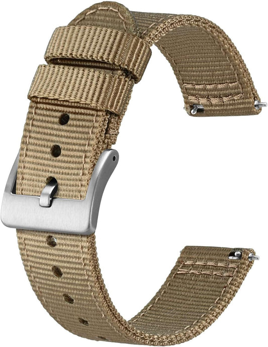 HOTBISONSTRAP Men’s Nylon Watch Bands, Two-Piece Military Watch Straps, Quick Release, Brushed Buckle, Band Width 18mm 19mm 20mm 22mm