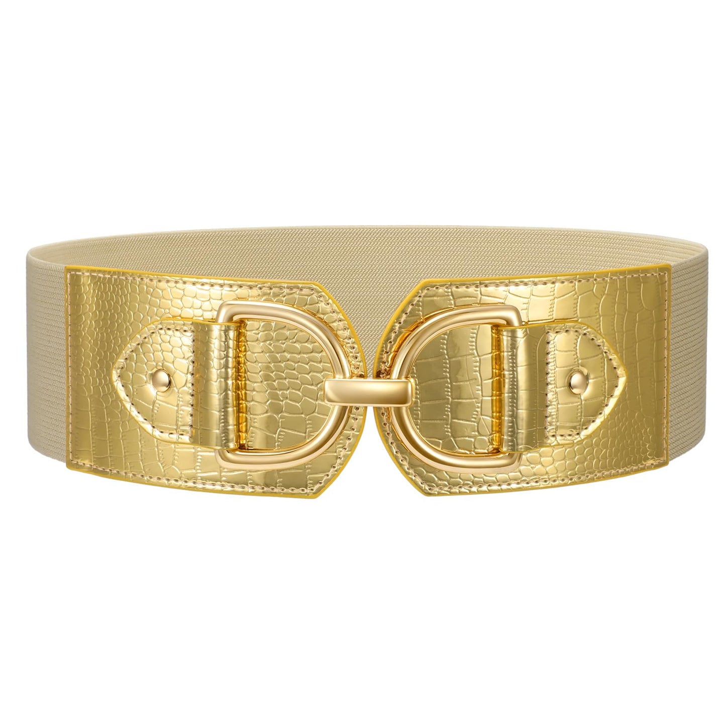 HOTWERFORU Women Elastic Wide Waist Belts for Dresses Fashion Wide Stretchy Belts for Women Big Gold Buckle Thick Dress Belt
