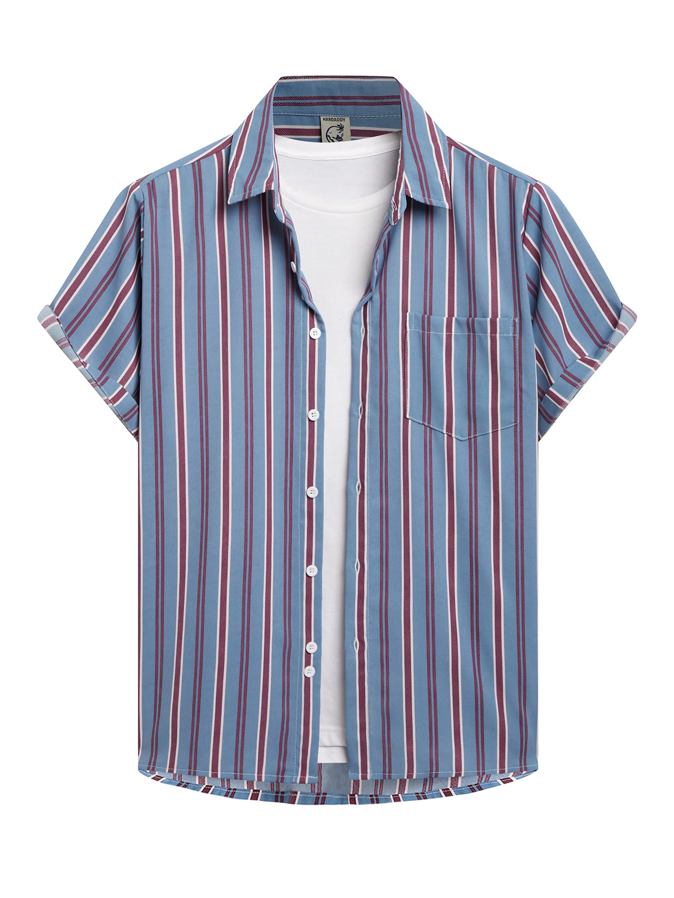 HOTHardaddy Men's Casual Striped Shirts Button Down Short Sleeve Blouse Summer Hawaiian Shirt
