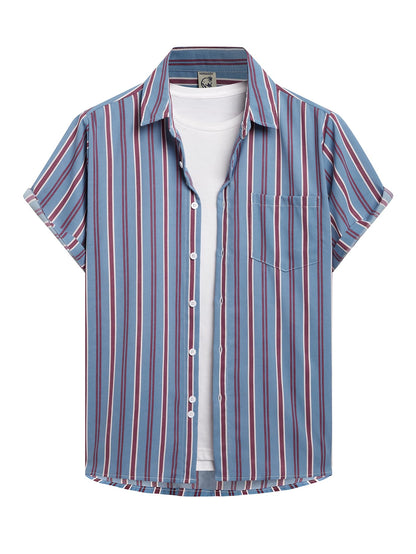HOTHardaddy Men's Casual Striped Shirts Button Down Short Sleeve Blouse Summer Hawaiian Shirt