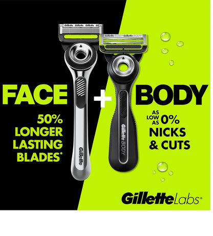 HOTGillette Labs Body + Intimate Razor For Men, Handle + 4 Blade Refills, Travel Cover