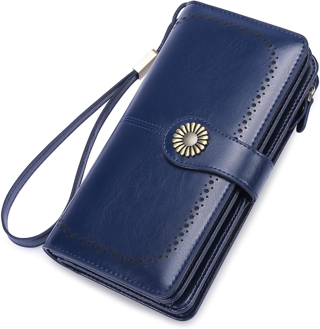 HOTLavemi Womens Large Capacity Genuine Leather RFID Blocking Wallets Wristlet Clutch Card Holder