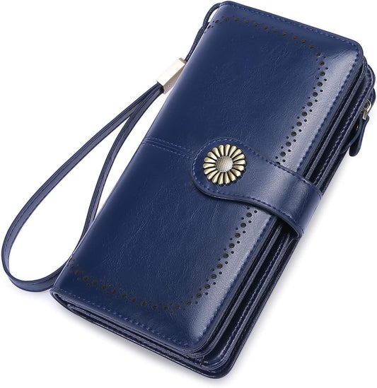 HOTLavemi Womens Large Capacity Genuine Leather RFID Blocking Wallets Wristlet Clutch Card Holder
