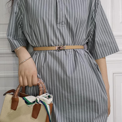 HOTFENLDY Adjustable Thin Belts For Womens Skinny Belts For Dresses Womens Solid Color Alloy Turn Lock Belts For Jeans