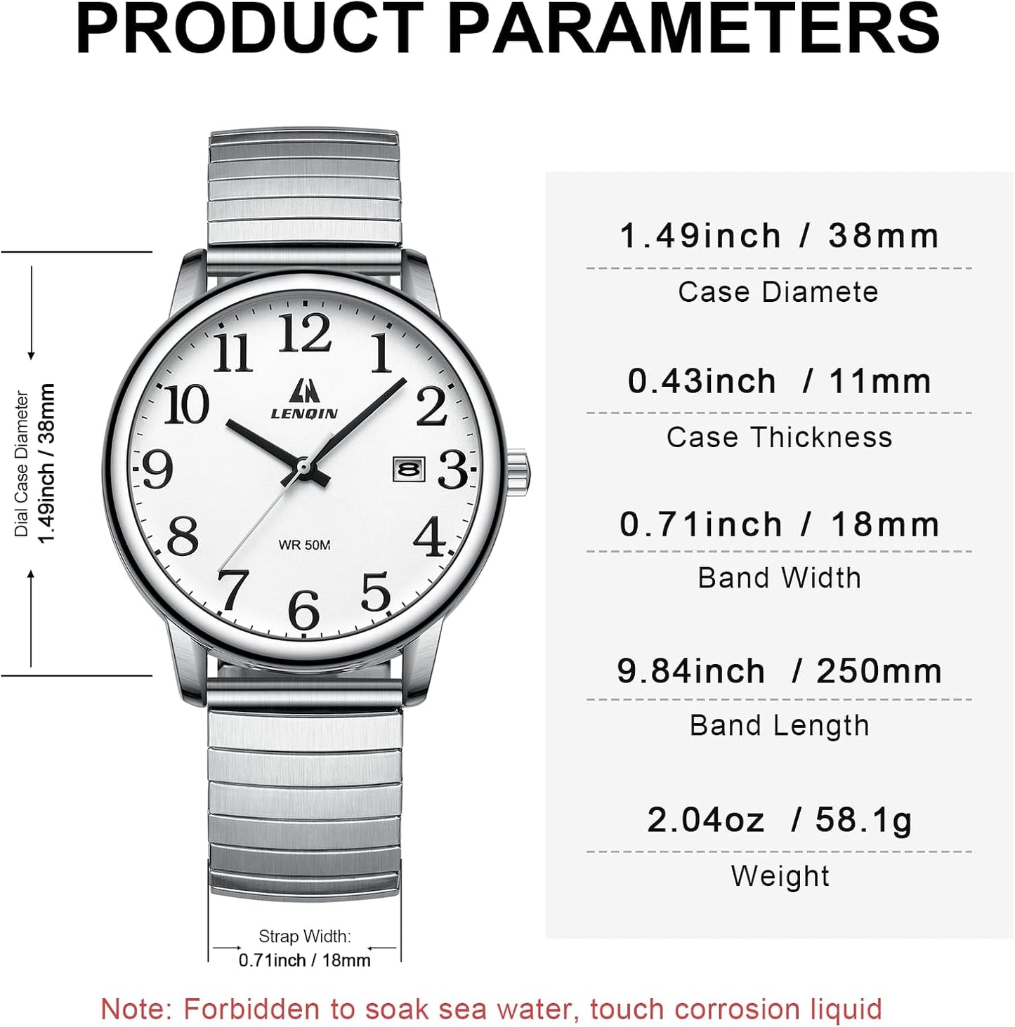 HOTLN LENQIN Mens Watches Stainless Steel Analog Quartz Watch for Men Easy Reader 38 mm Fashion Business Waterproof Men's Wrist Watches with Date and Expansion Band