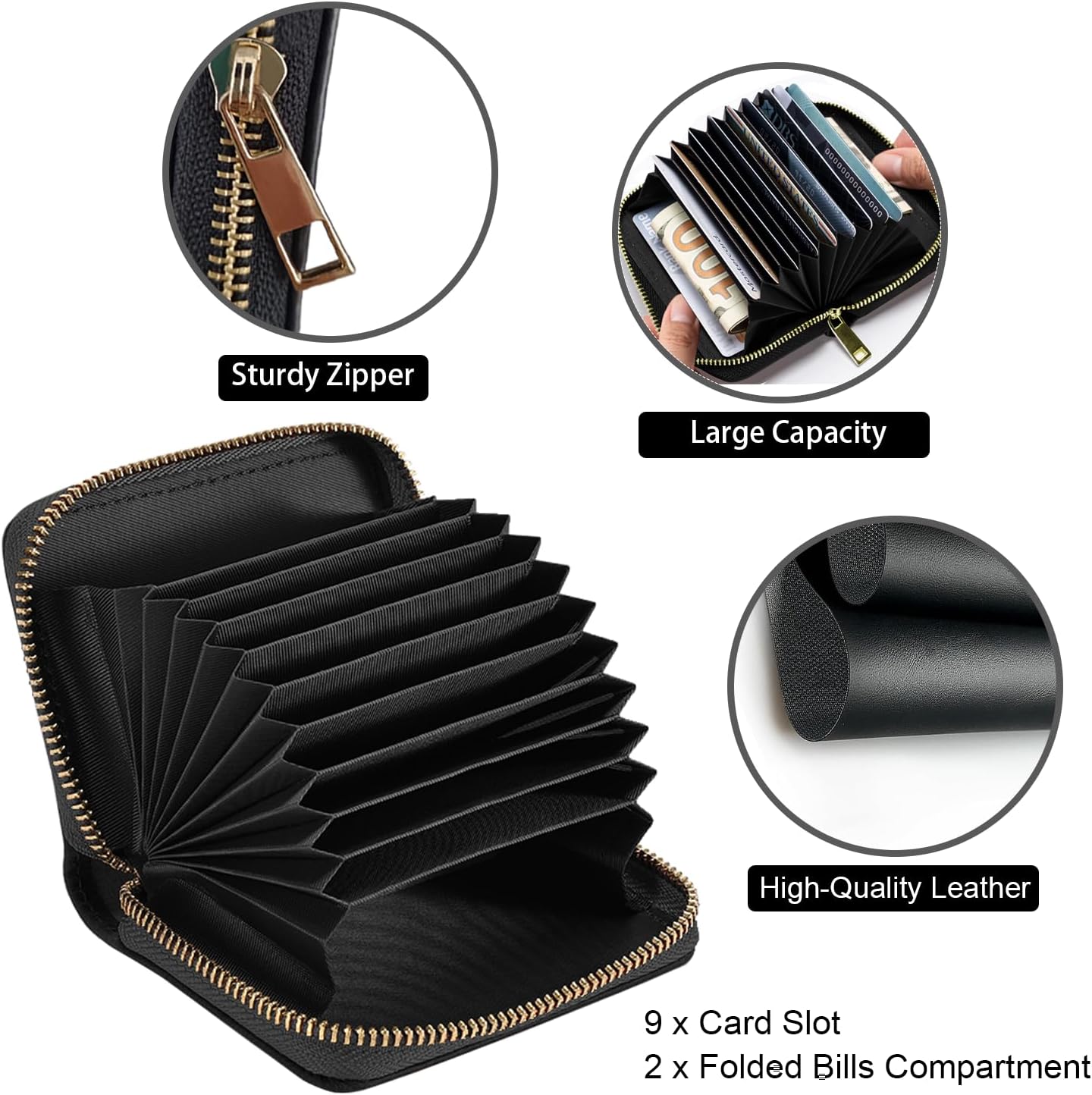 HOTCredit Card Holder Wallets for Women, Small RFID Wallet Slim Leather Card Organizer Case with Zipper, Retro Music Cassette
