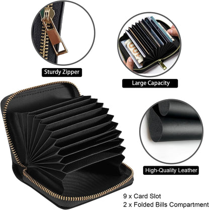 HOTCredit Card Holder Wallets for Women, Small RFID Wallet Slim Leather Card Organizer Case with Zipper, Retro Music Cassette