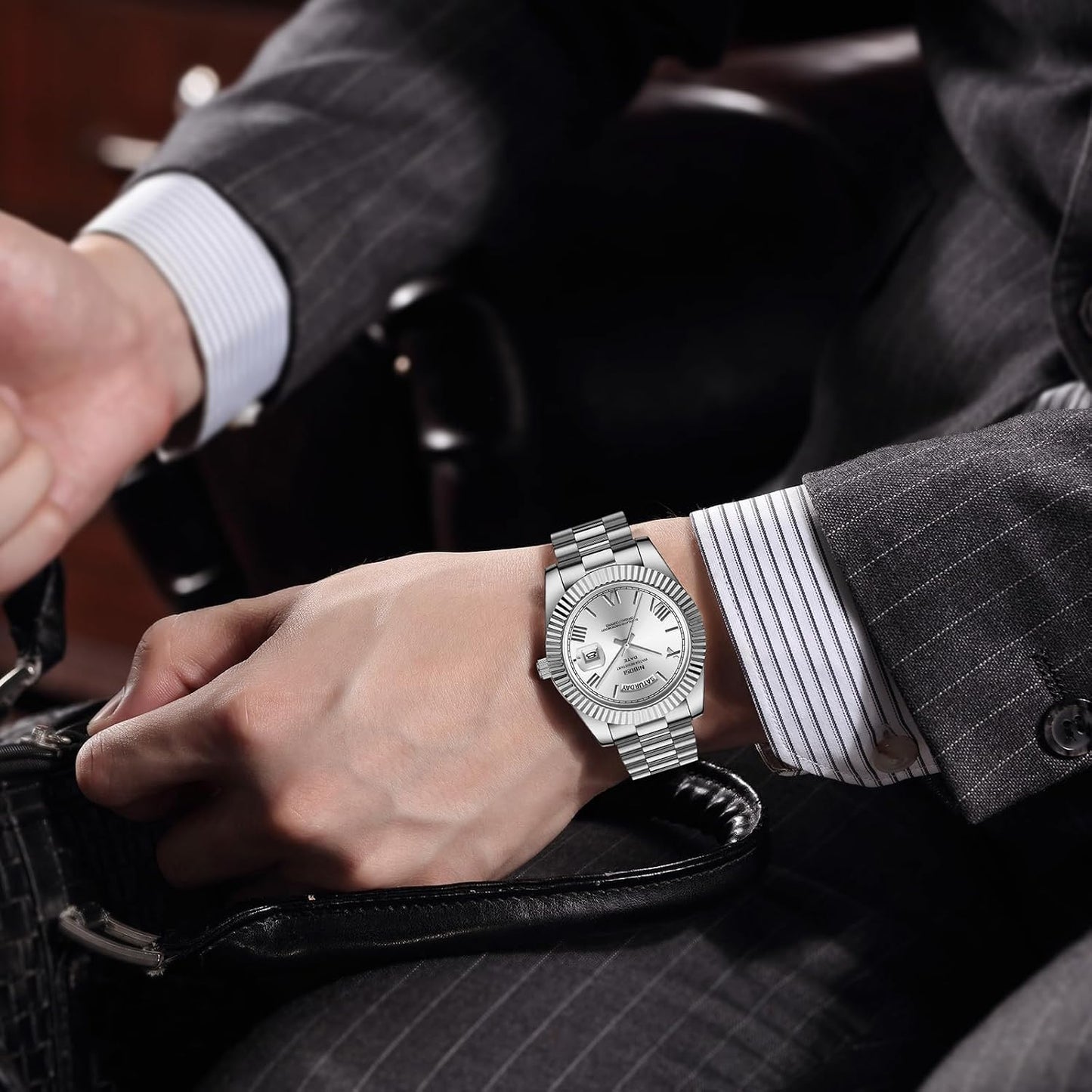 HOTNIBOSI Men Watches Analog Quartz Stainless Steel Rose Gold Silver Watches for Men Waterproof Business Classic Desiger Wrist Watch with Day Date