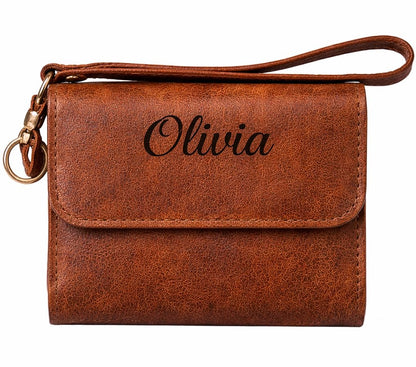 HOTToros Craft Handmade Leather Wallets for Women, Western Wristlet Wallets, Floral Leather Small Credit Card Holder with Zipper, Minimalist & Cute Coin Pouch, Genuine Leather, Camel