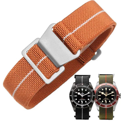 HOTFrench Troops Paratrooper Watchband,Military Elastic Nylon Watch Strap with Hook-and-Loop for Men Women Silver & Black Buckle 18/20/22mm