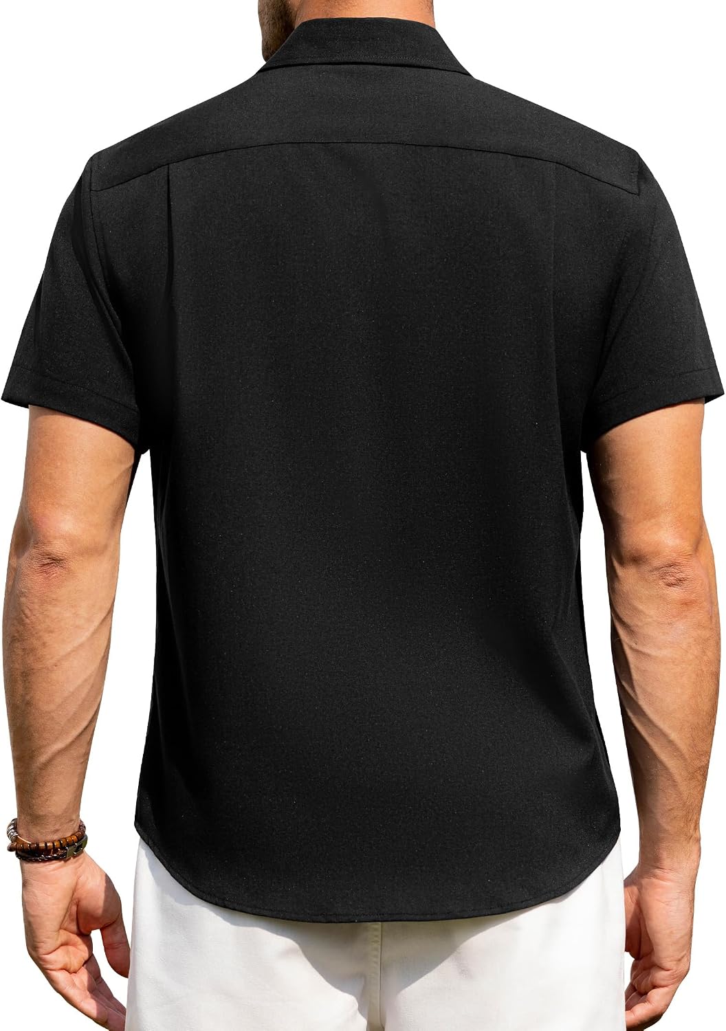 HOTAlimens & Gentle Mens Linen Shirts Short Sleeve Button Down Shirts Wrinkle Free Casual Vacation Beach Summer Tops