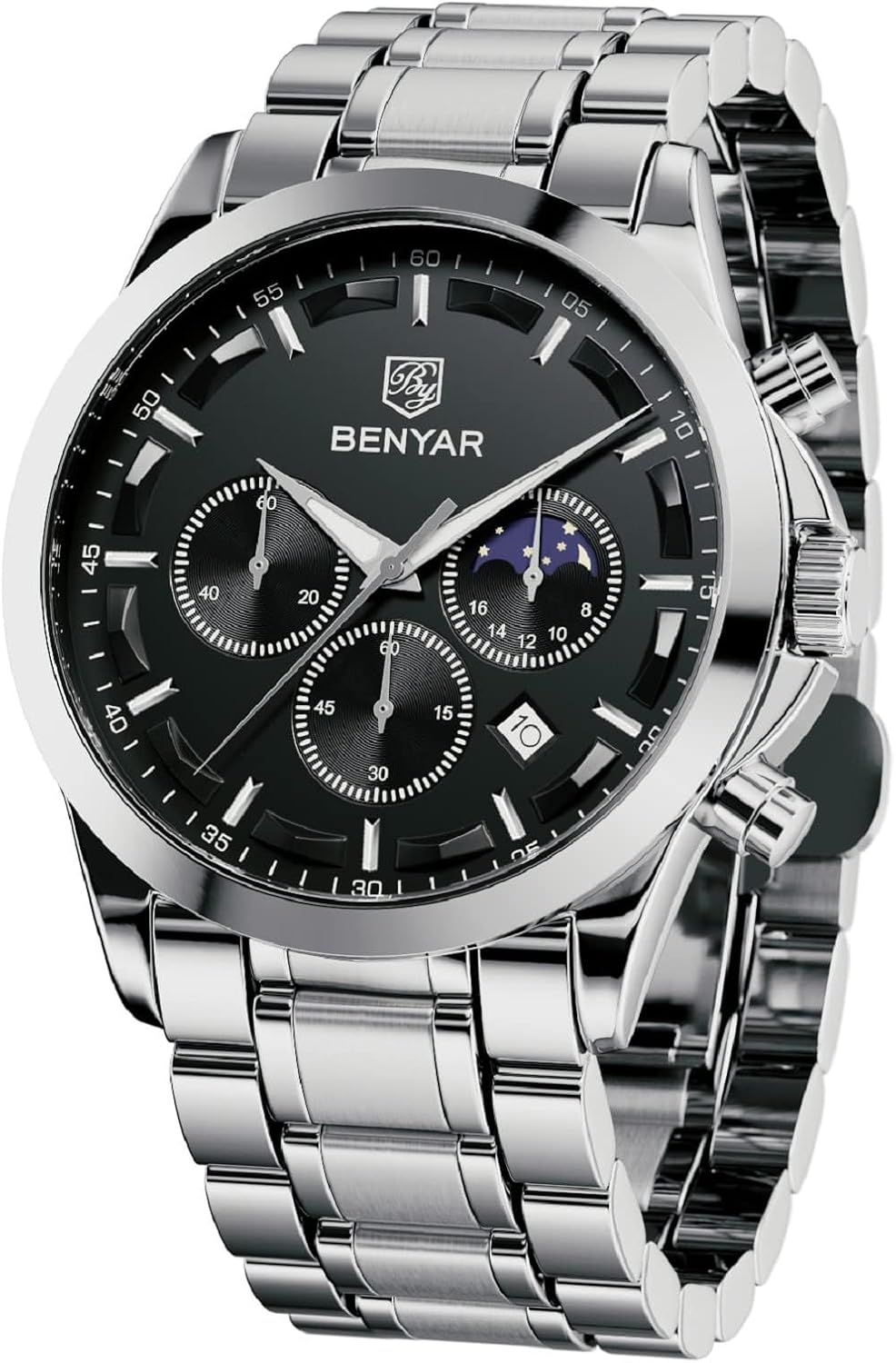 HOTBENYAR Mens Watches Analog Quartz Chronograph Waterproof Wrist Watches for Men Fashion Business Work Casual Sport Designer Dress Watch with Calendar Elegant Gifts for Men