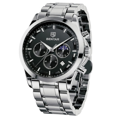HOTBENYAR Mens Watches Analog Quartz Chronograph Waterproof Wrist Watches for Men Fashion Business Work Casual Sport Designer Dress Watch with Calendar Elegant Gifts for Men