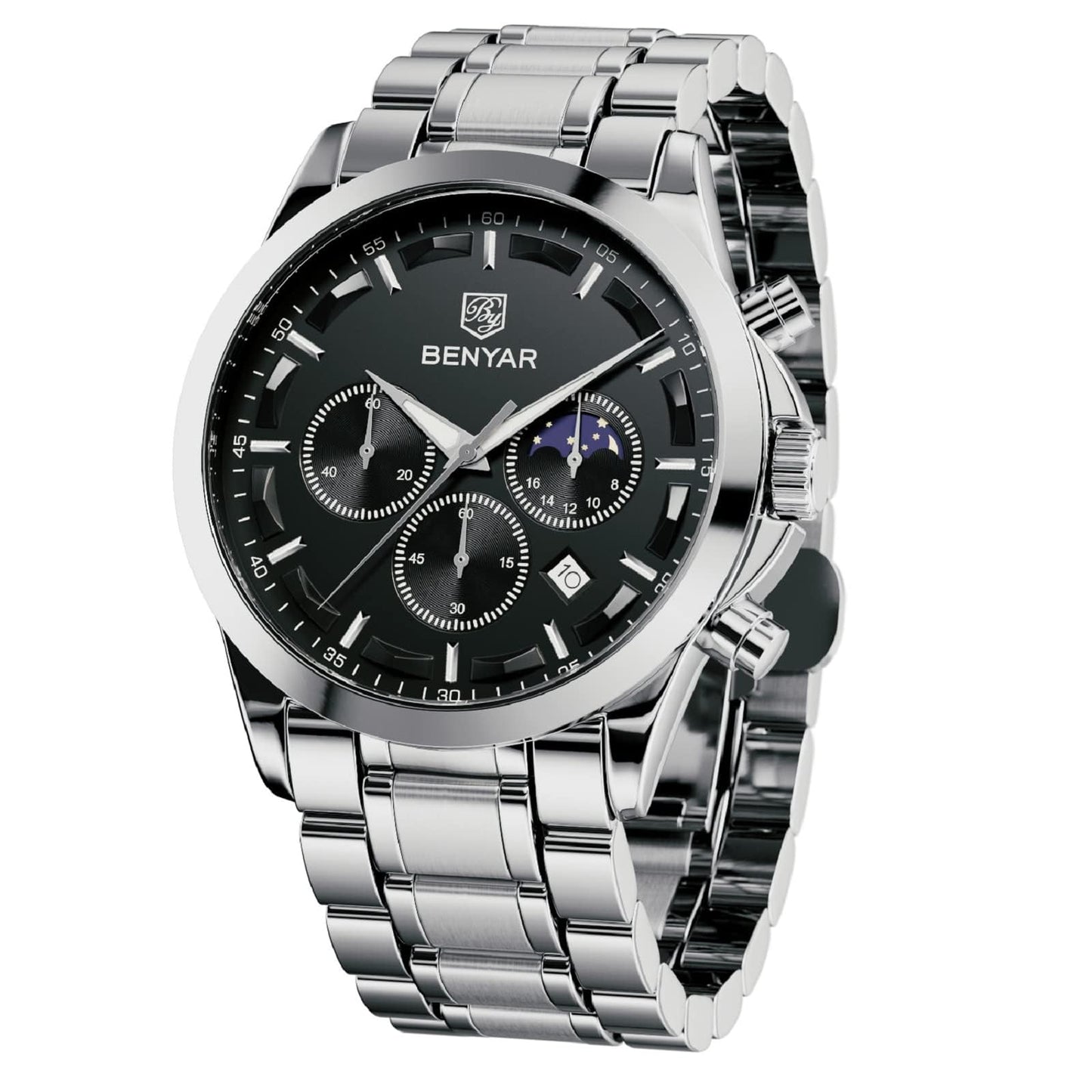 HOTBENYAR Mens Watches Analog Quartz Chronograph Waterproof Wrist Watches for Men Fashion Business Work Casual Sport Designer Dress Watch with Calendar Elegant Gifts for Men