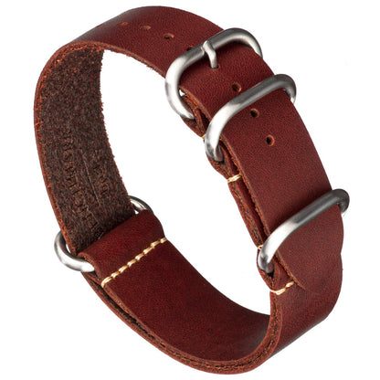 HOTBenchmark Leather Watch Band - Crazy Horse Oiled Leather One-Piece Military Watch Strap - Brushed Stainless-Steel Hardware - 18mm, 20mm, 22mm or 24mm Widths