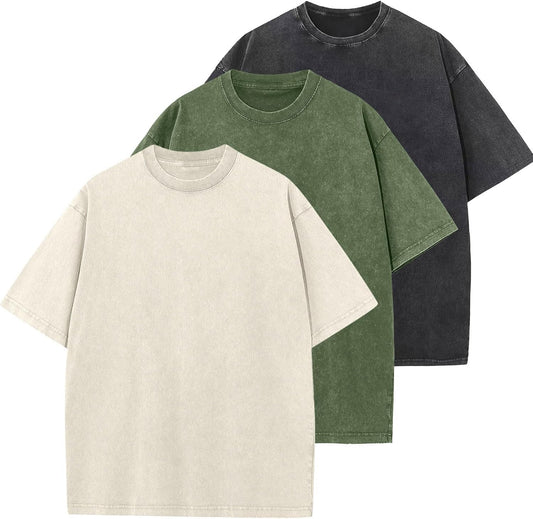 HOTMen's Cotton T-Shirts Oversized Unisex Short Sleeves Casual Loose Wash Solid Basic Tee Tops